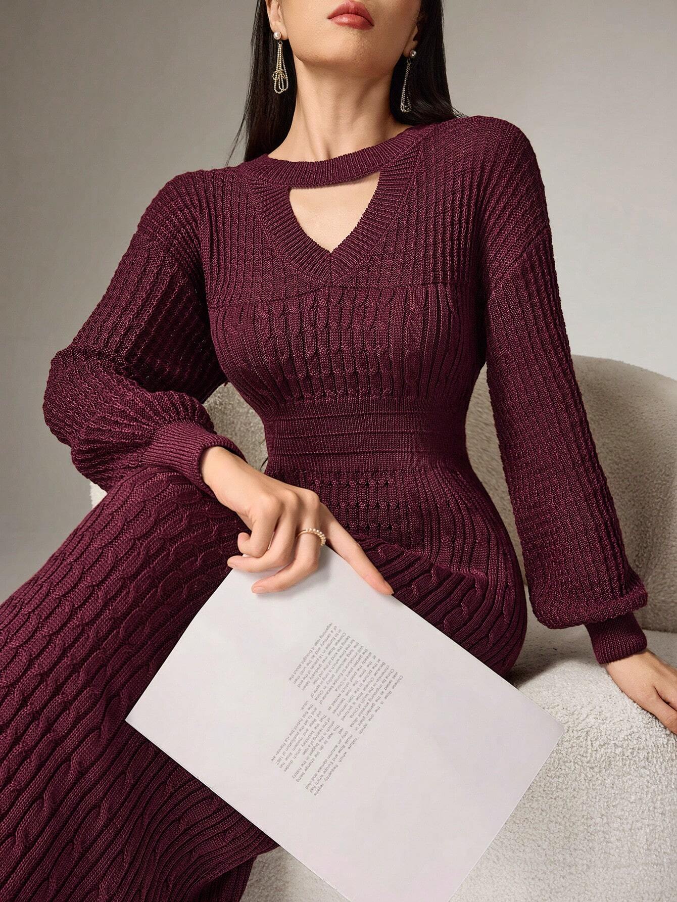  | SHEIN Mulvari Women Casual Solid Color Hollow Out Lantern Sleeve Slim Fit Maxi Sweater Dress | Dress | Shein | OneHub