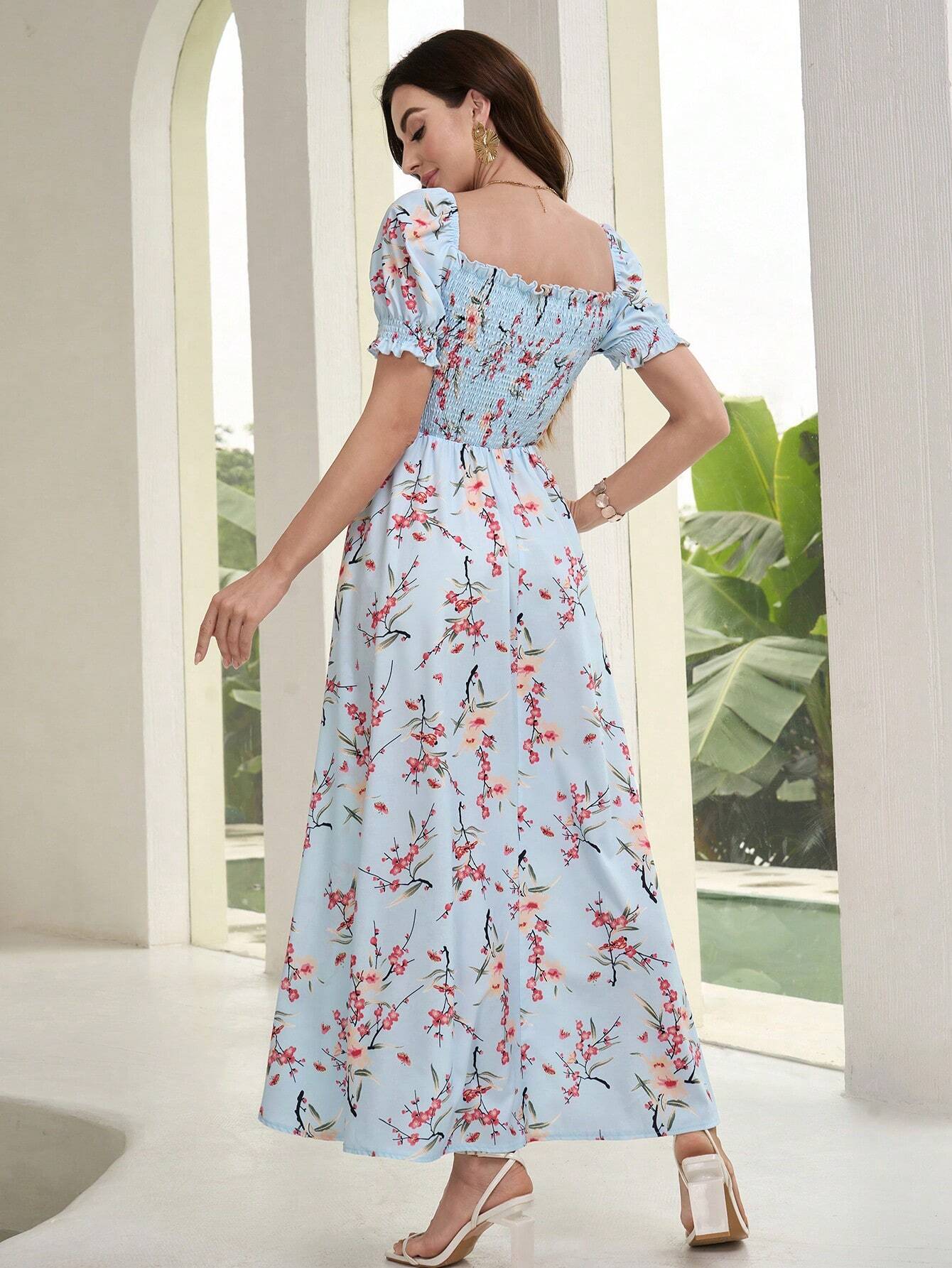  | SHEIN Mulvari Women's Floral Print Short Sleeve Vacation Style Dress | Dress | Shein | OneHub