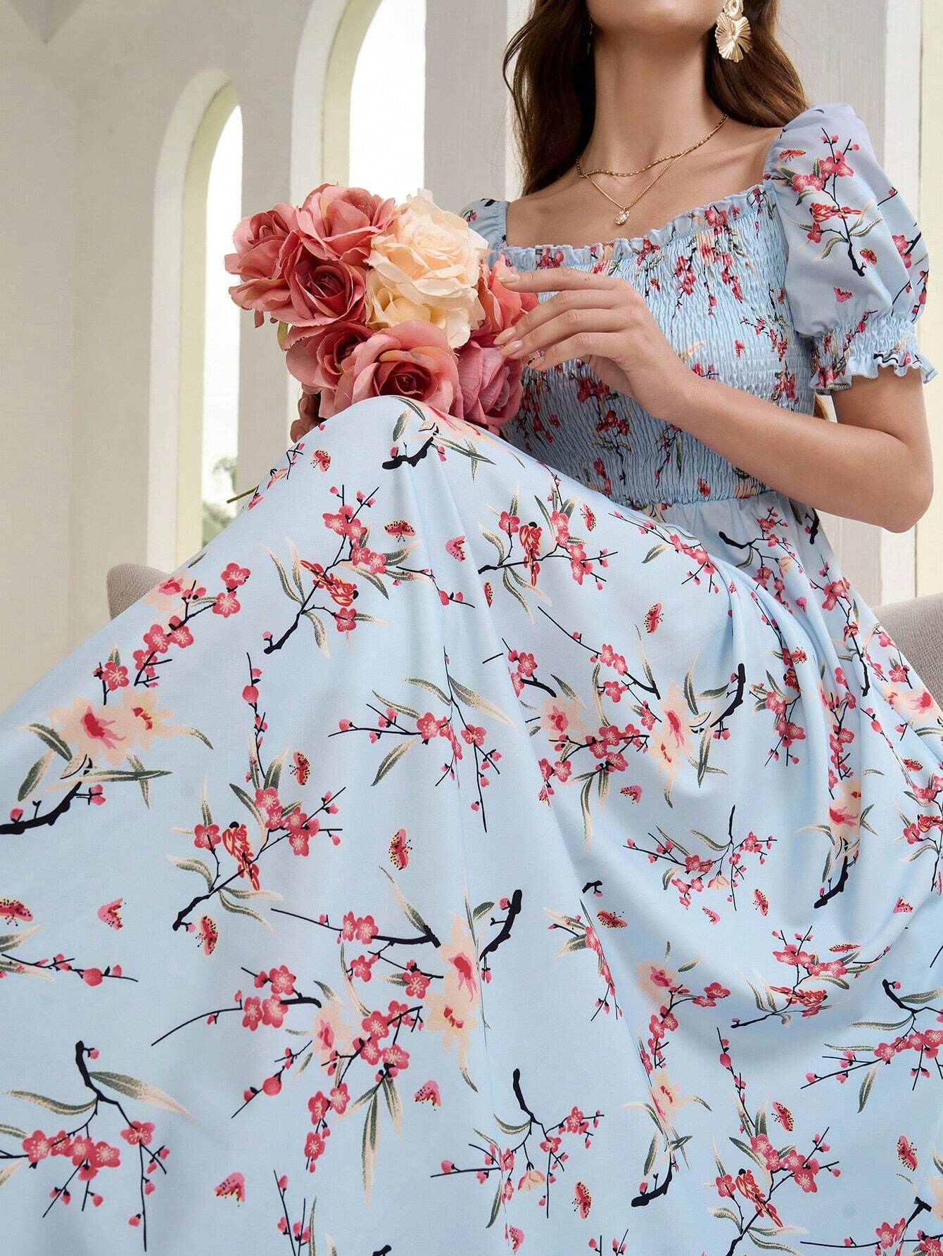  | SHEIN Mulvari Women's Floral Print Short Sleeve Vacation Style Dress | Dress | Shein | OneHub