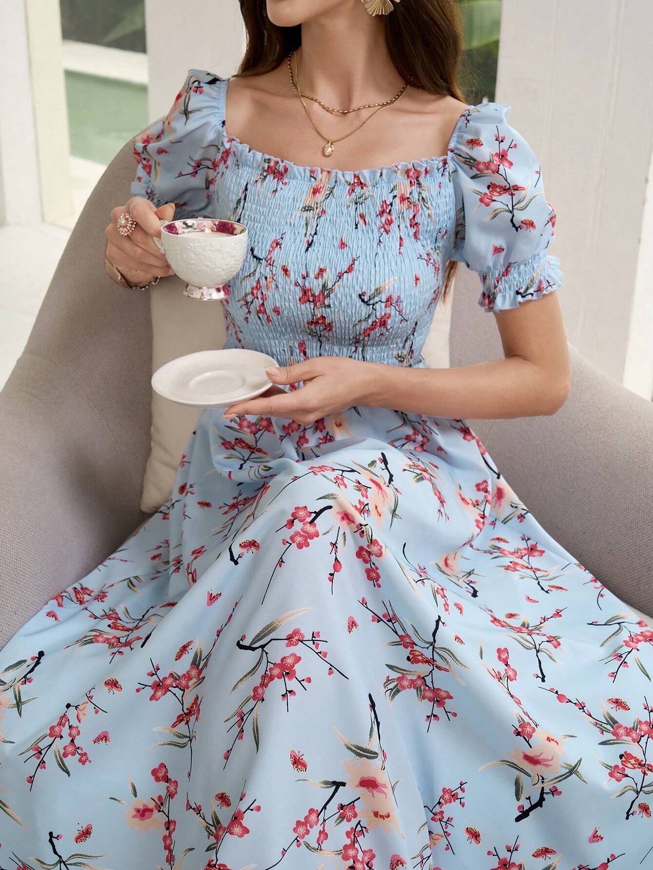  | SHEIN Mulvari Women's Floral Print Short Sleeve Vacation Style Dress | Dress | Shein | OneHub