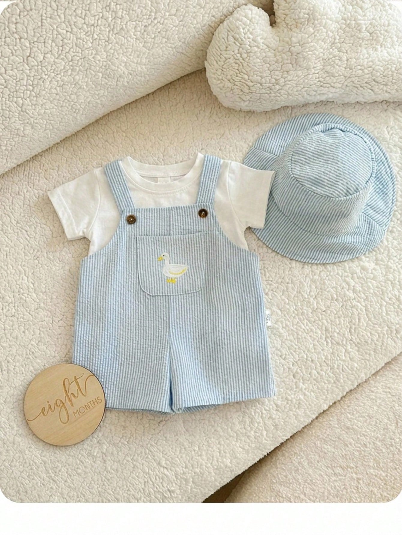 SHEIN Newborn Baby Boy Cute Summer Versatile Cartoon Duck Striped Romp ...