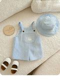 SHEIN Newborn Baby Boy Cute Summer Versatile Cartoon Duck Striped Romper&Hat Set Overall Sleeveless Blue Vintage Outfit Goose Preemie Clothes For