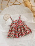  | SHEIN Newborn Baby Girl Cute Sweet Ruffle Sleeve Solid Color Top & Floral Suspender Skirt 2pcs Set, Suitable For Summer | Dress | Shein | OneHub