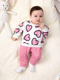  | SHEIN Newborn Baby Girl Heart Printed Sweatshirt And Solid Color Elastic Waist Long Pants Set | Bodysuit | Shein | OneHub