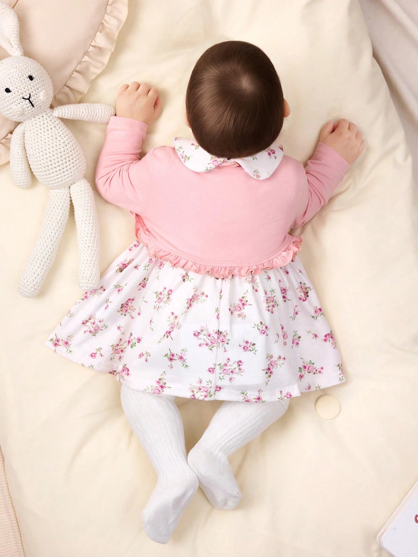  | SHEIN Newborn Baby Girl Knitted Sleeveless Dress With Floral Pattern, Peter Pan Collar, Hem Ruffle Details, And Solid Color Long-Sleeved Cardigan Set | dress | Shein | OneHub