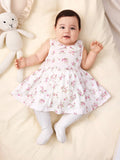  | SHEIN Newborn Baby Girl Knitted Sleeveless Dress With Floral Pattern, Peter Pan Collar, Hem Ruffle Details, And Solid Color Long-Sleeved Cardigan Set | dress | Shein | OneHub