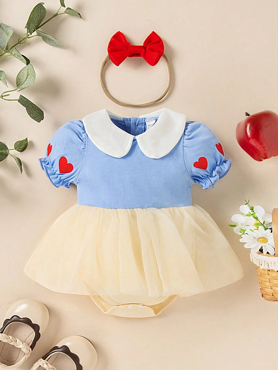  | SHEIN Persoplay Kids New Baby/Toddler Girls Cute Heart Print Collared Short Sleeve Mesh Jumpsuit Outfit With Bow Headband, Unique & Design | Dress | Shein | OneHub