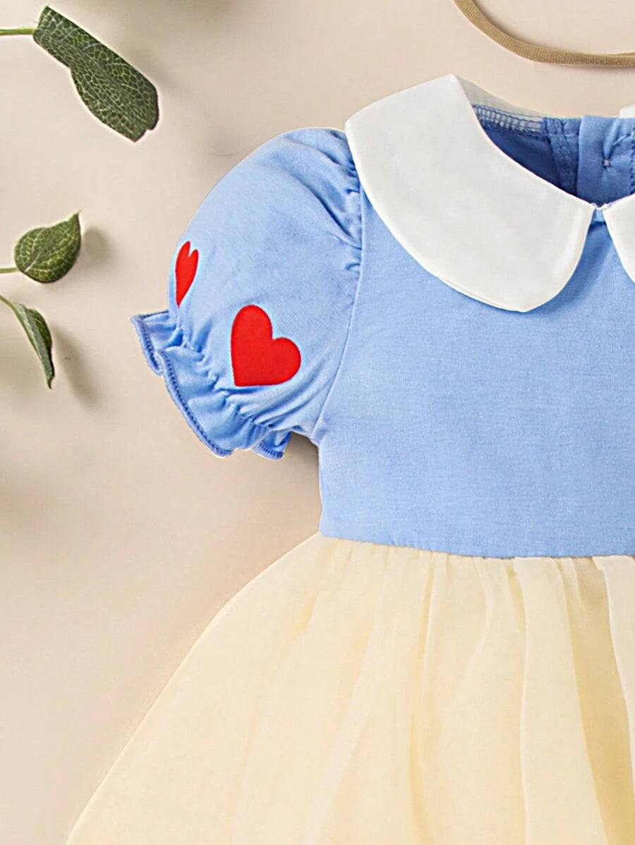  | SHEIN Persoplay Kids New Baby/Toddler Girls Cute Heart Print Collared Short Sleeve Mesh Jumpsuit Outfit With Bow Headband, Unique & Design | Dress | Shein | OneHub