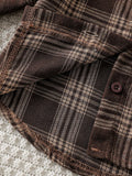 SHEIN Playful Pals 3pcs Baby Girls' Fashion Chic Outfit: Plaid Long Sleeve Shirt + Suspender Short Crop Top + Flared Denim Pants Casual Suit Autumn Fall