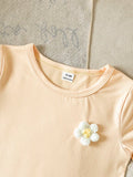 SHEIN Playful Pals Baby Girl 3D Floral Decor Short Sleeve T-Shirt And Plaid Pants Casual Outfit