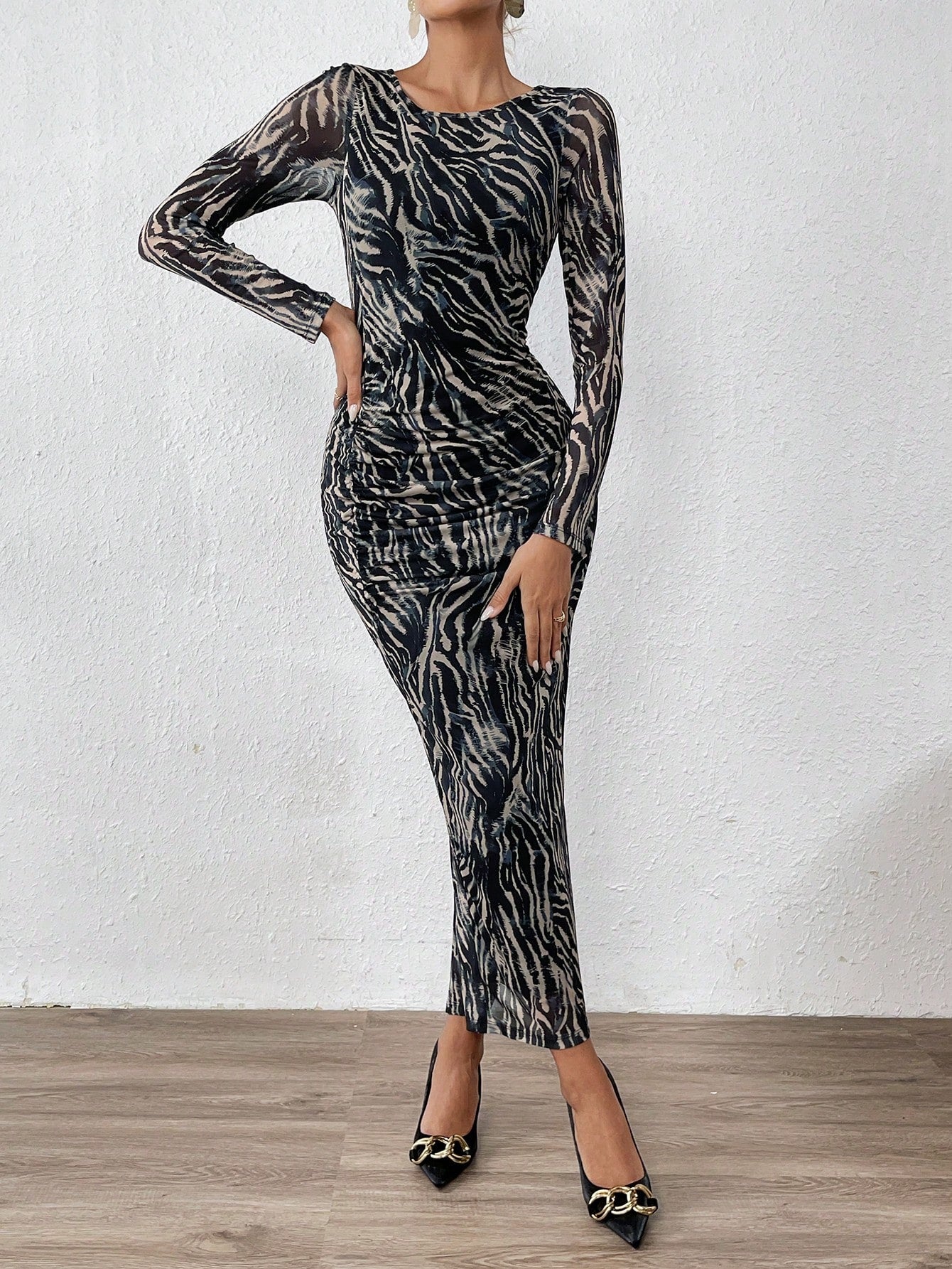 SHEIN Priv̩ Allover Print Ruched Side Bodycon Dress | Dress