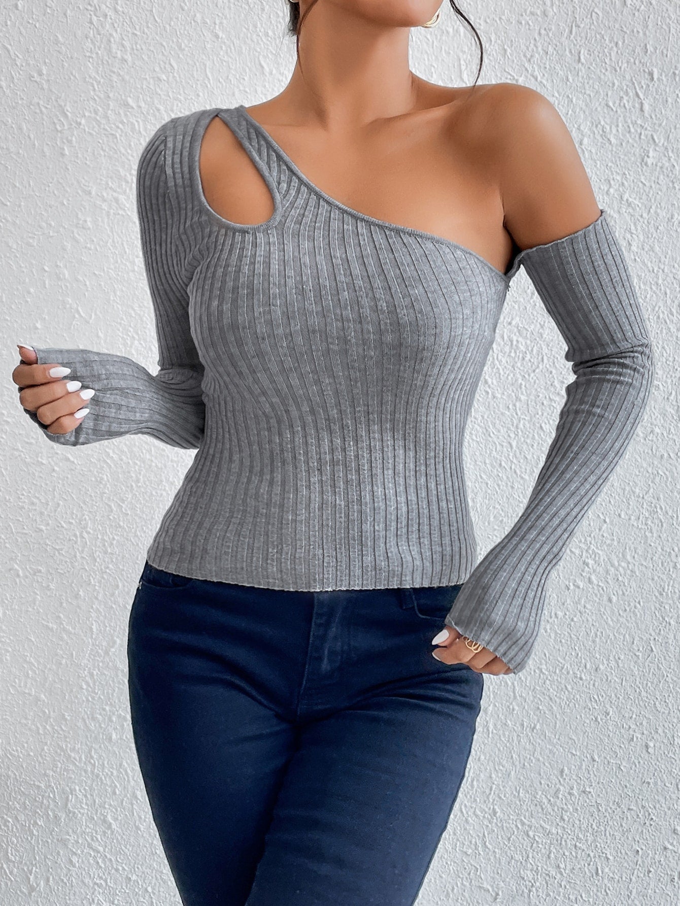  | SHEIN Privé Asymmetrical Neck Cut Out Sweater | Top | Shein | OneHub