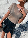  | SHEIN Priv̩ Batwing Sleeve Sheer Knit Top Without Bra | T-shirt | Shein | OneHub