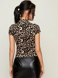  | SHEIN Privé Cap Sleeve Fitted Leopard Graphic Tee | Top | Shein | OneHub