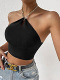  | SHEIN Privé Chain Detail Backless Crop Halter Knit Top | Skirt | Shein | OneHub