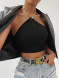  | SHEIN Privé Chain Detail Backless Crop Halter Knit Top | Skirt | Shein | OneHub