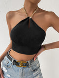  | SHEIN Privé Chain Detail Backless Crop Halter Knit Top | Skirt | Shein | OneHub