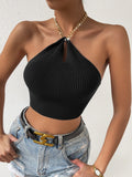  | SHEIN Privé Chain Detail Backless Crop Halter Knit Top | Skirt | Shein | OneHub