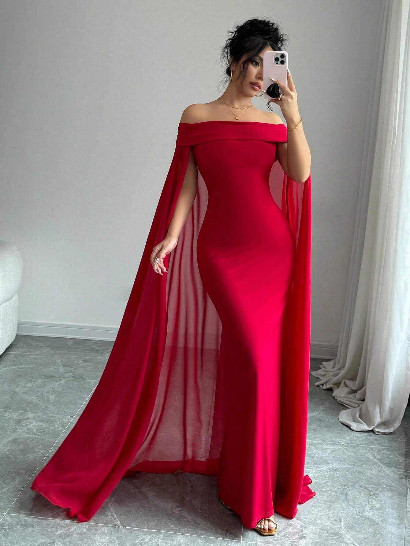  | SHEIN Privé Christmas Red Elegant Sexy Off Shoulder Cinched Waist Mermaid Dress | Dress | Shein | OneHub