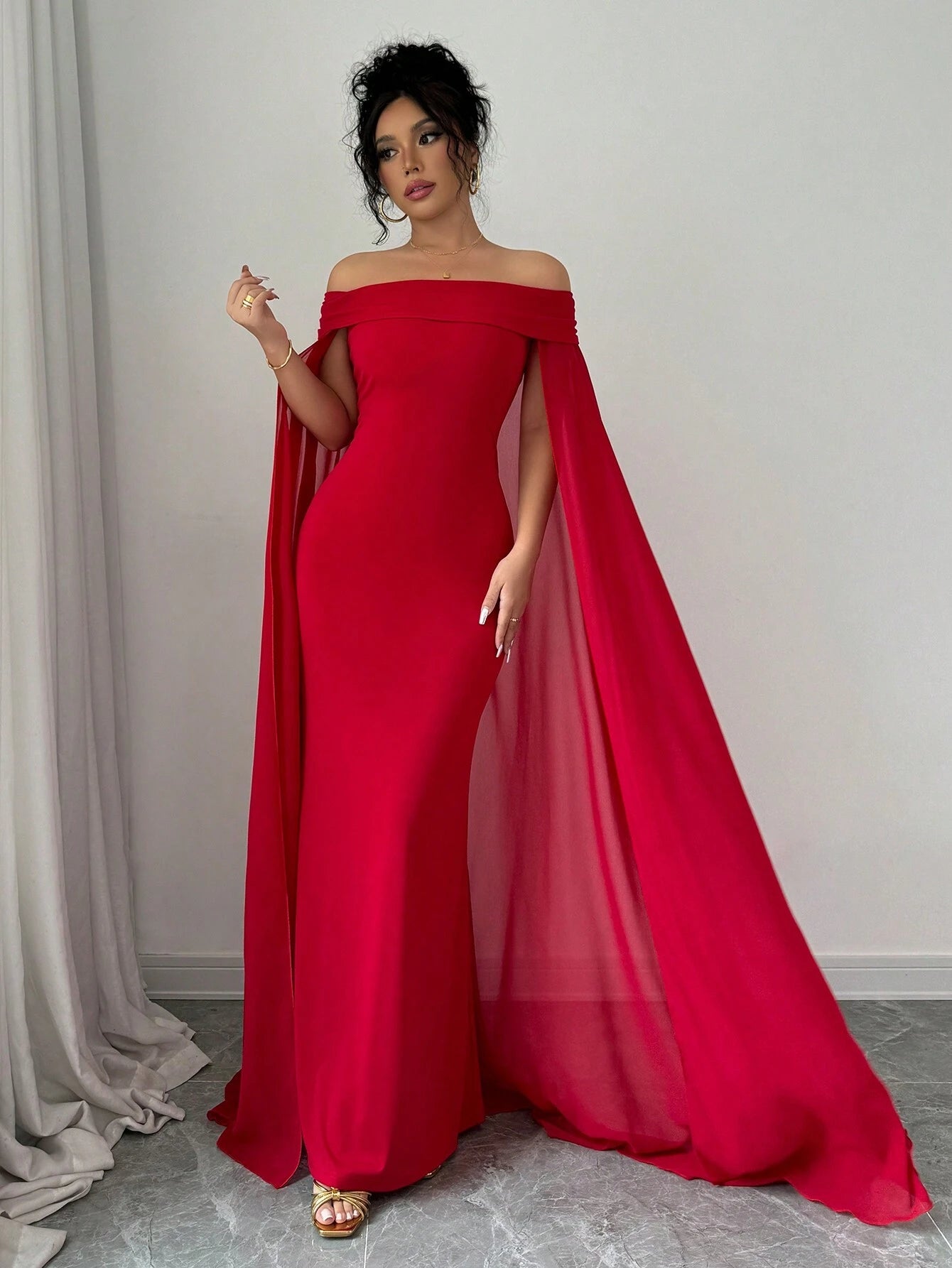  | SHEIN Privé Christmas Red Elegant Sexy Off Shoulder Cinched Waist Mermaid Dress | Dress | Shein | OneHub