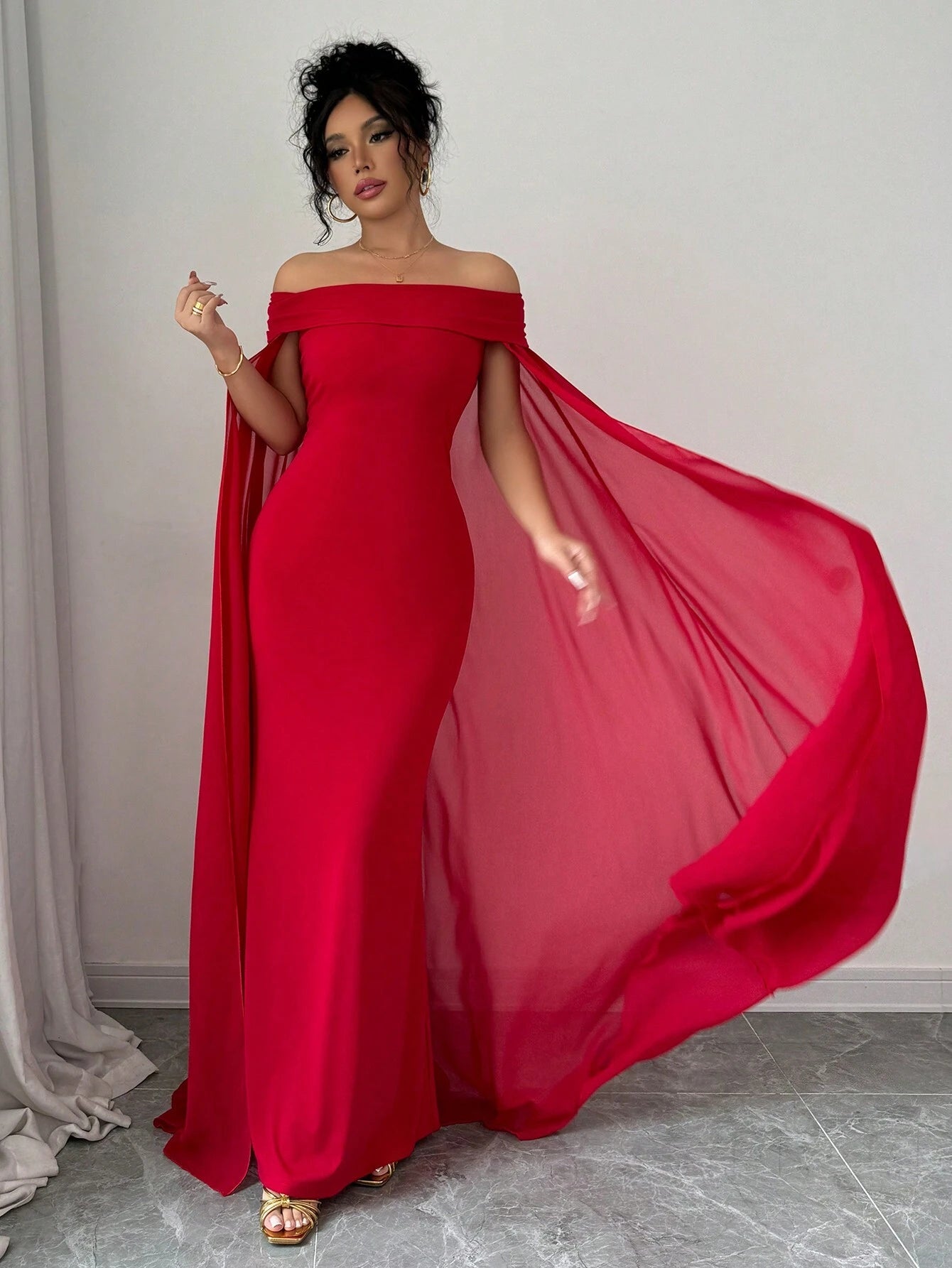  | SHEIN Privé Christmas Red Elegant Sexy Off Shoulder Cinched Waist Mermaid Dress | Dress | Shein | OneHub