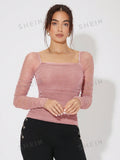  | SHEIN Priv̩ Collar Pleated Glitter Mesh Top | Top | Shein | OneHub