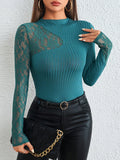  | SHEIN Priv̩ Contrast Lace Mock Neck Tee | Top | Shein | OneHub