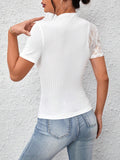  | SHEIN Privé Contrast Lace Mock Neck White Tee | Top | Shein | OneHub