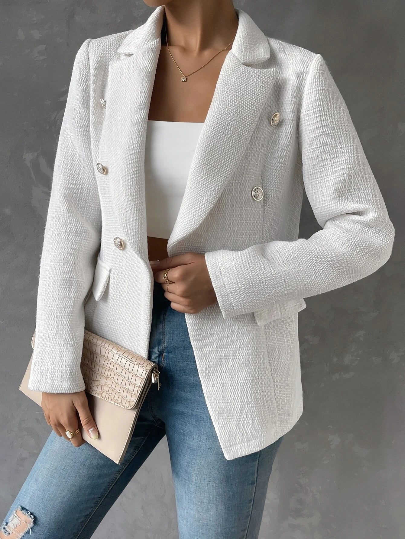  | SHEIN Privé Double Breasted Flap Detail Blazer Without Belt | Blazer | Shein | OneHub