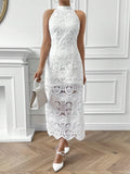  | SHEIN Privé Elegant Lace Halter Neck Slim Fit Midi Dress For Wedding Party Or Elegant Gatherings | Dress | Shein | OneHub