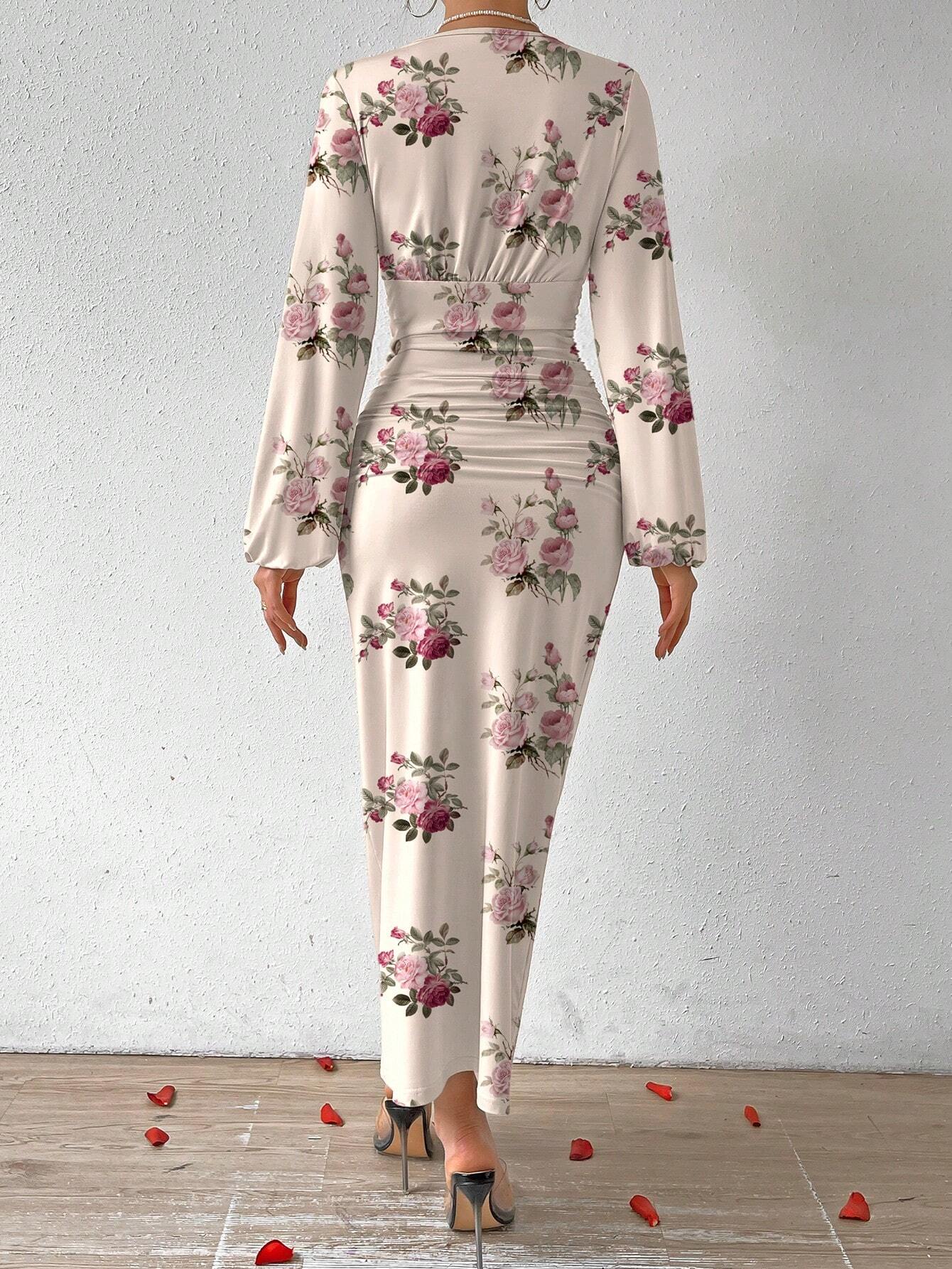SHEIN Priv Elegant Women Party V-Neck Floral Print Ruched Puff Sleeve | Dress | OneHub SHEIN Priv Elegant Women Party V-Neck Floral Print Ruched Puff Sleeve | Dress | OneHub