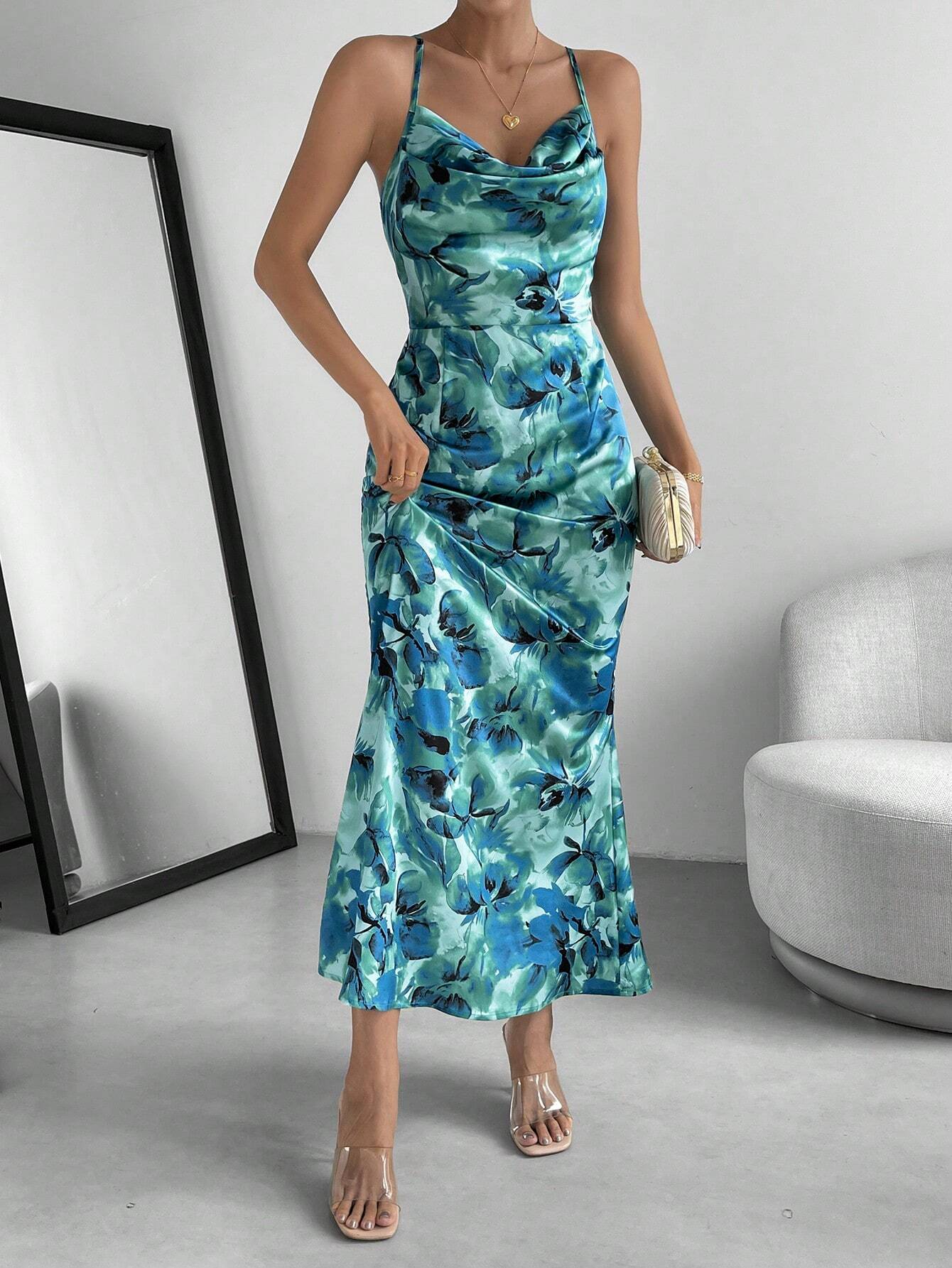  | SHEIN Priv̩ Floral Print Draped Collar Cami Dress | Dress | Shein | OneHub