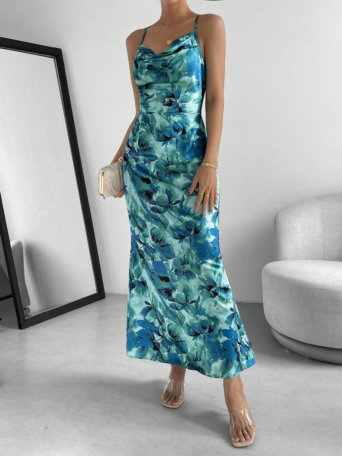  | SHEIN Priv̩ Floral Print Draped Collar Cami Dress | Dress | Shein | OneHub