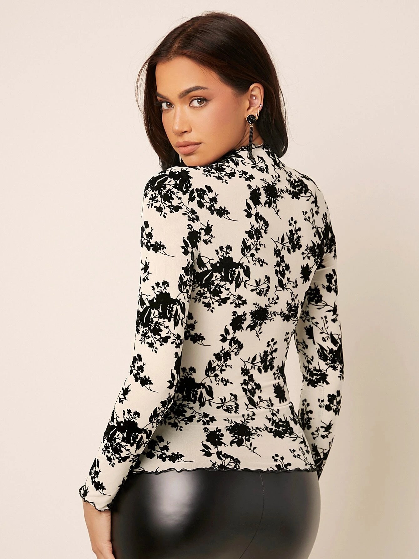  | SHEIN Privé Floral Print Mock Neck Mesh Top | Top | Shein | OneHub