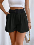 SHEIN Privé Fold Pleated Belted Wide Leg Shorts