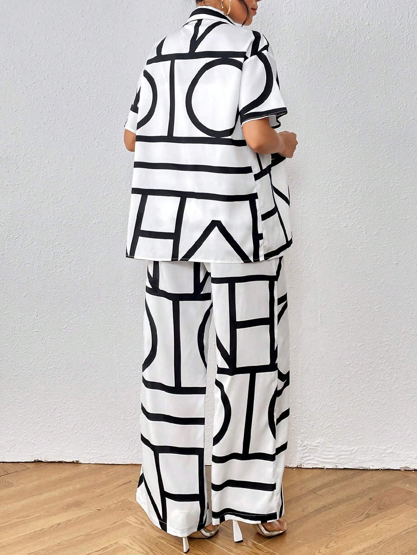  | SHEIN Privé Geo Print Shirt & Wide Leg Pants | Top and Pant Set | Shein | OneHub