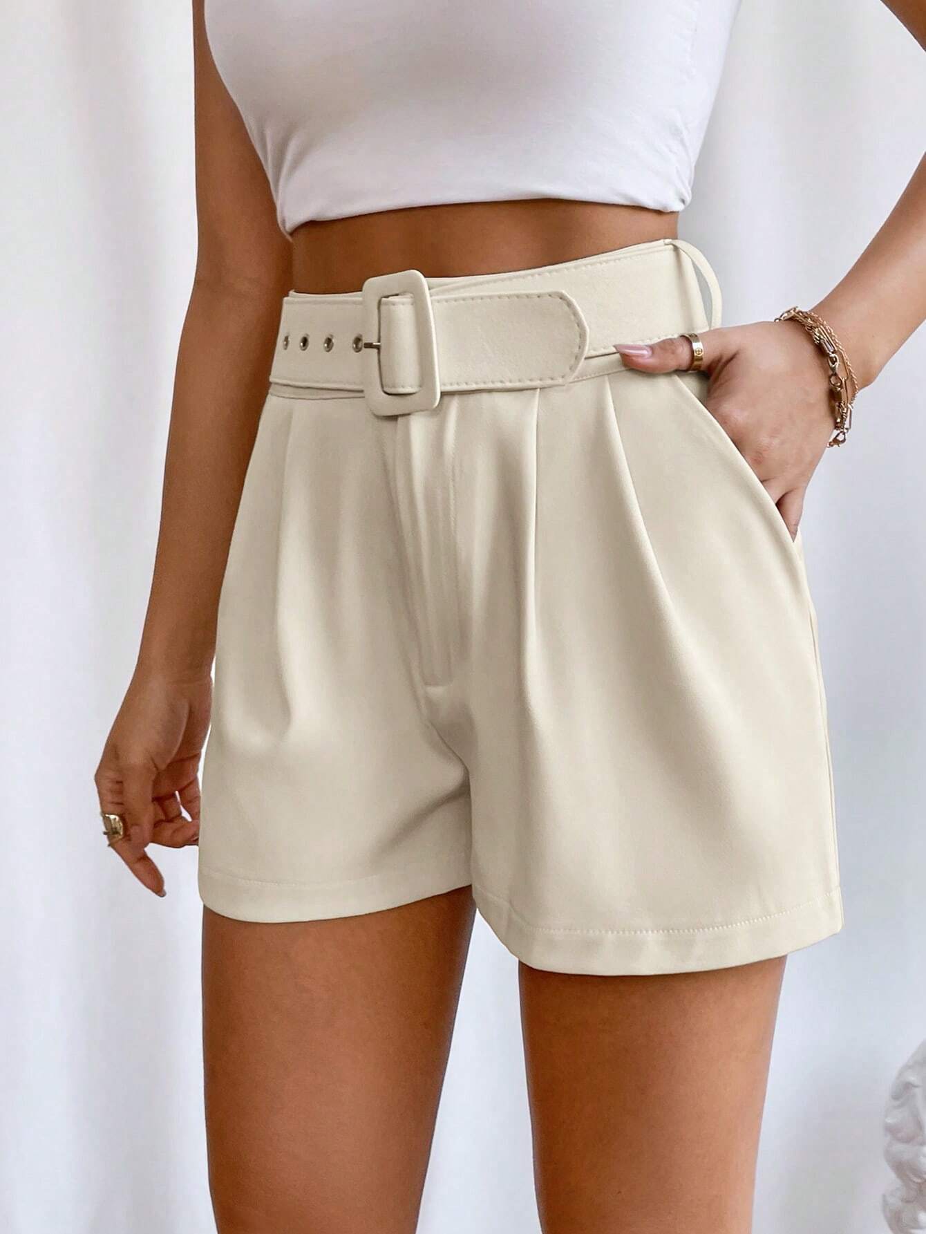  | SHEIN Privé High-Waisted Shorts With Diagonal Pockets | Pants | Shein | OneHub