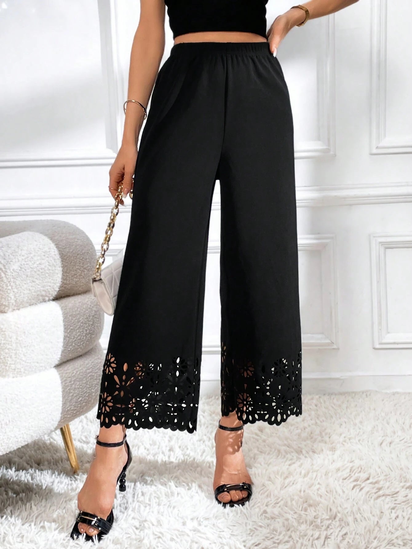  | SHEIN Privé Laser Cut Out Wide Leg Pants | Pants | Shein | OneHub