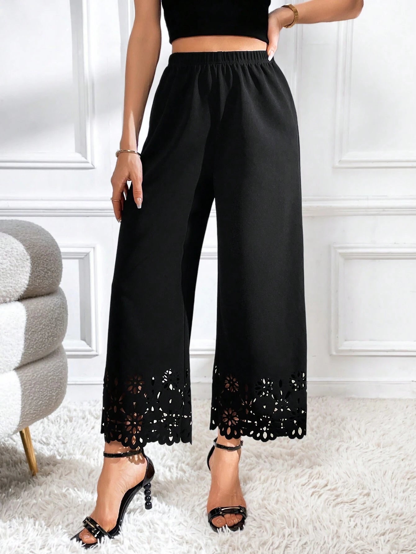  | SHEIN Privé Laser Cut Out Wide Leg Pants | Pants | Shein | OneHub