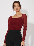 SHEIN Priv̩ Mesh Panel Ruched Glitter Top