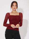  | SHEIN Priv̩ Mesh Panel Ruched Glitter Top | Top | Shein | OneHub