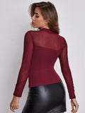  | SHEIN Priv̩ Mesh Yoke Solid Tee | Blouse | Shein | OneHub