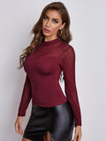  | SHEIN Priv̩ Mesh Yoke Solid Tee | Blouse | Shein | OneHub