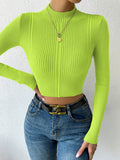 SHEIN Priv̩ Mock Neck Cable Knit Crop Sweater