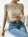  | SHEIN Priv̩ Mock Neck Cable Knit Crop Sweater | Top | Shein | OneHub