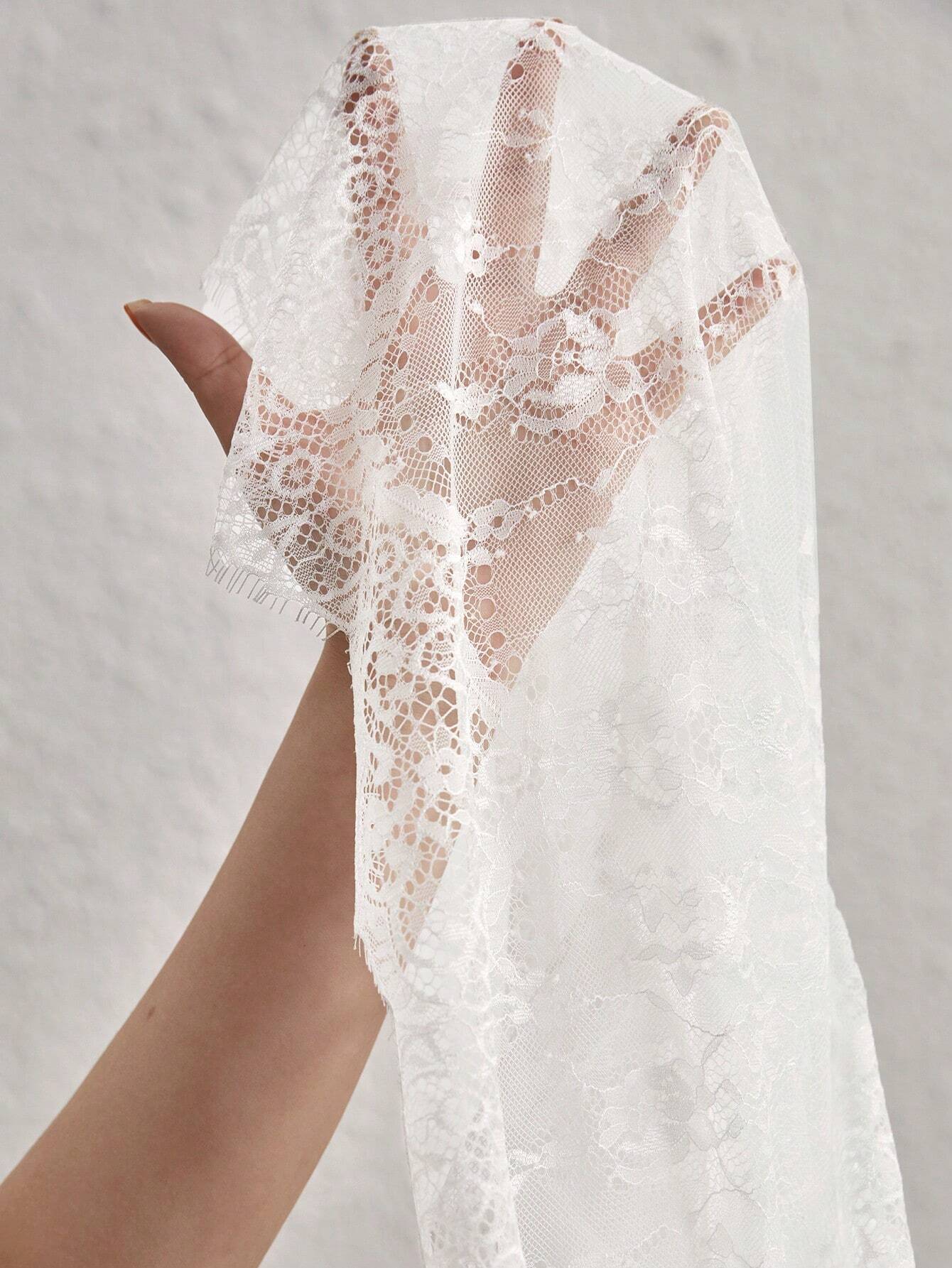  | SHEIN Privé Mock Neck Lantern Sleeve Eyelash Lace Blouse Without Cami Top | Top | Shein | OneHub