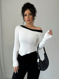  | SHEIN Privé New Black & White Color Block Asymmetrical Neck Fitted Pullover Sweater | Sweater | Shein | OneHub