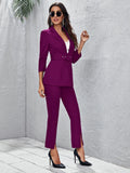  | SHEIN Privé Peak Collar Buckle Belted Blazer and Split Hem Pants Set | Blazer | Shein | OneHub