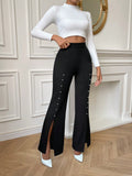  | SHEIN Priv̩ Pearls Beaded Split Hem Flare Leg Pants | Pants | Shein | OneHub