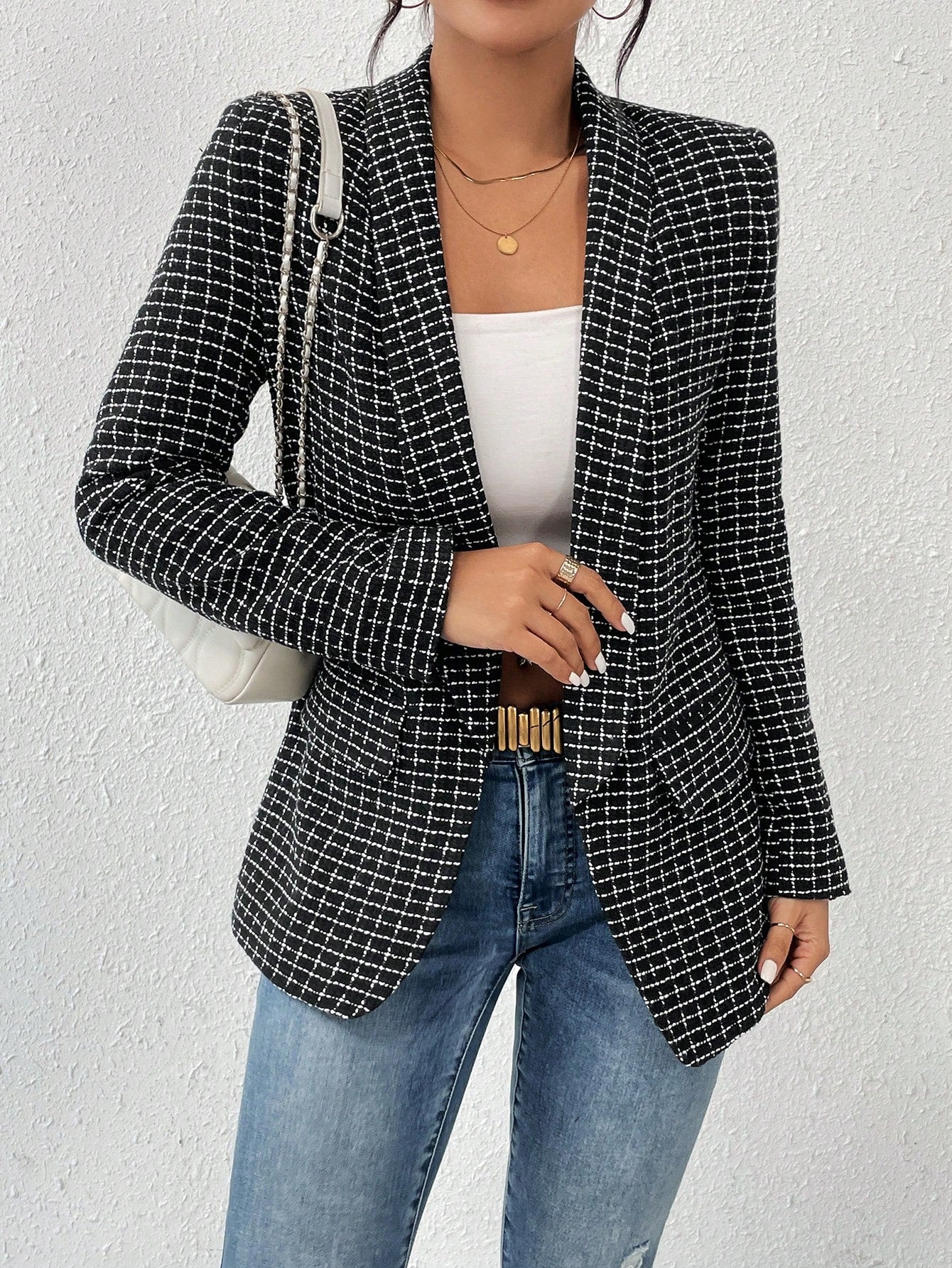  | SHEIN Priv̩ Plaid Print Shawl Collar Blazer | Blazer | Shein | OneHub